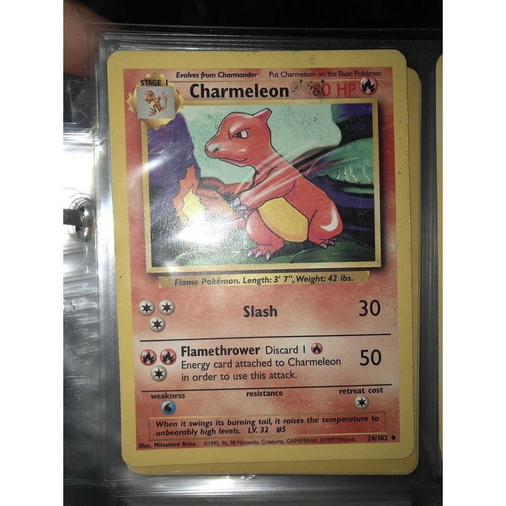 Original Rare Charmeleon 1995 Pokemon Card First Base Set, Mint Condition 24/102